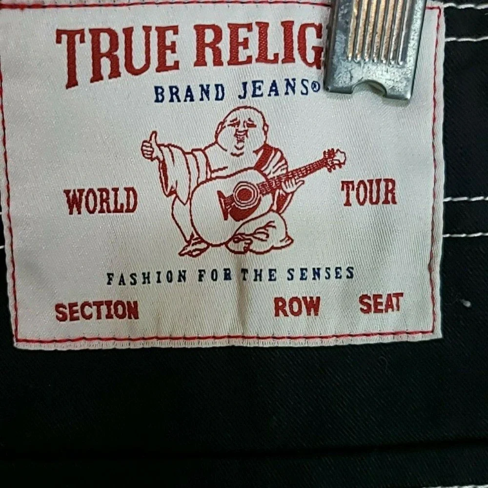 True Religion Cargo Pants Mens 38x32 Black Contrast Stitch Embroidered Pockets